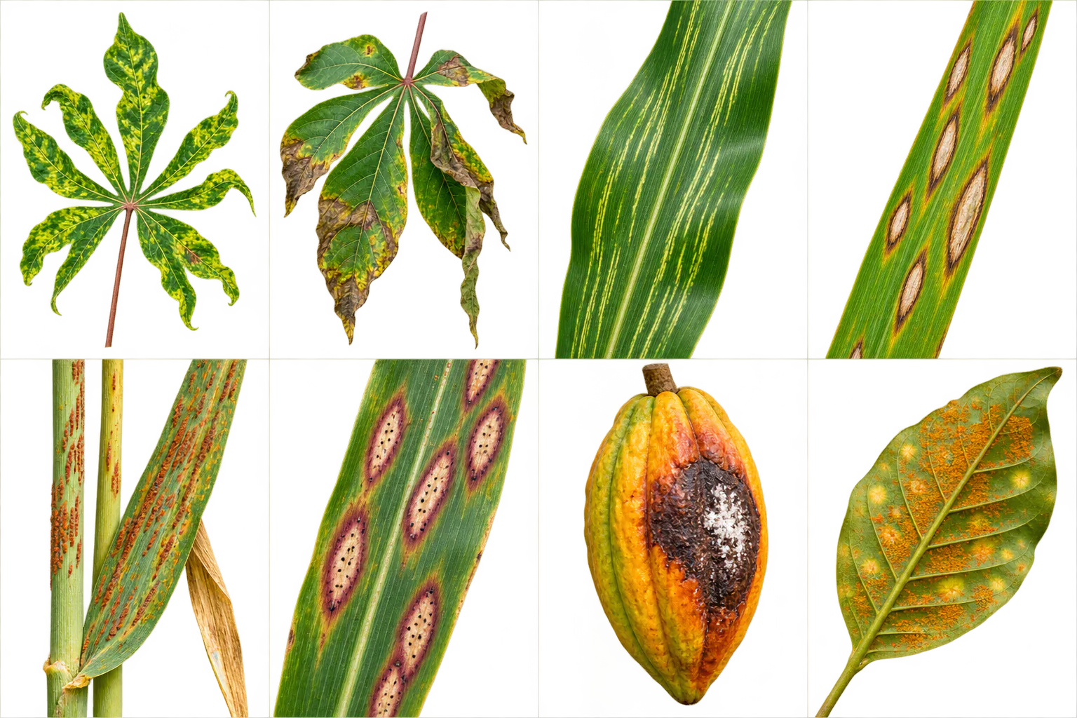 Illustration of the underside of a coffee leaf with orange powdery rust patches